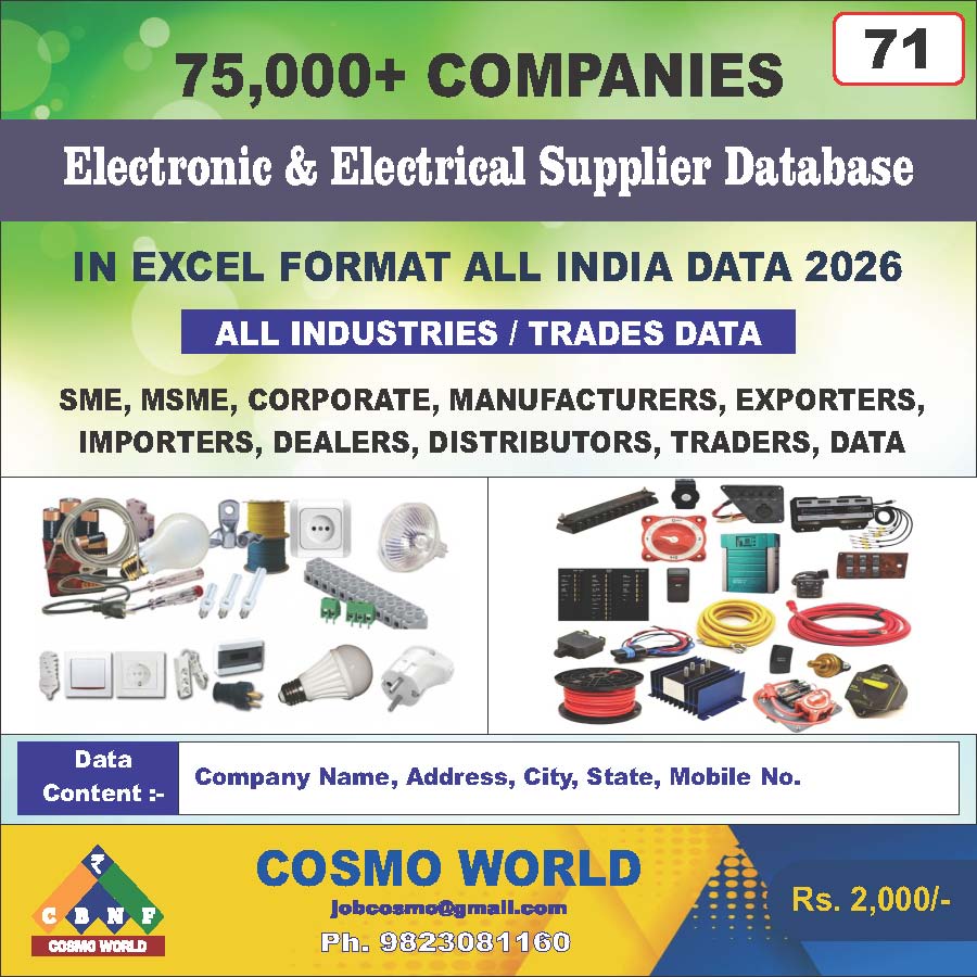 Electronic & Electrical Supplier Database by CosmoDatabase — B2B Contact List with Emails and Phone Numbers