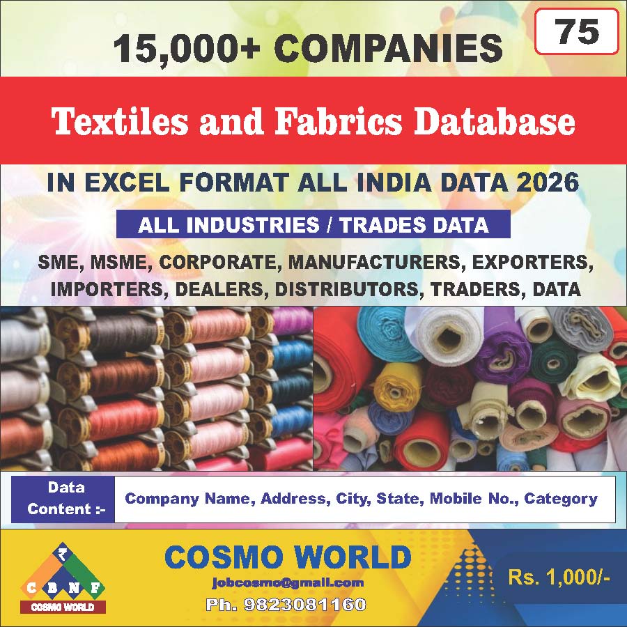 Textiles and Fabrics Database by CosmoDatabase — B2B Contact List with Emails and Phone Numbers