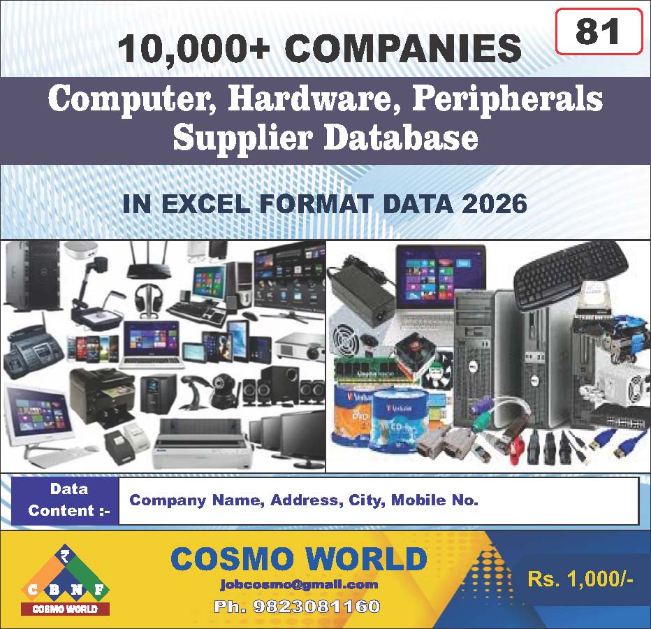 Computer, Hardware, Peripherals Supplier Database by CosmoDatabase — B2B Contact List with Emails and Phone Numbers
