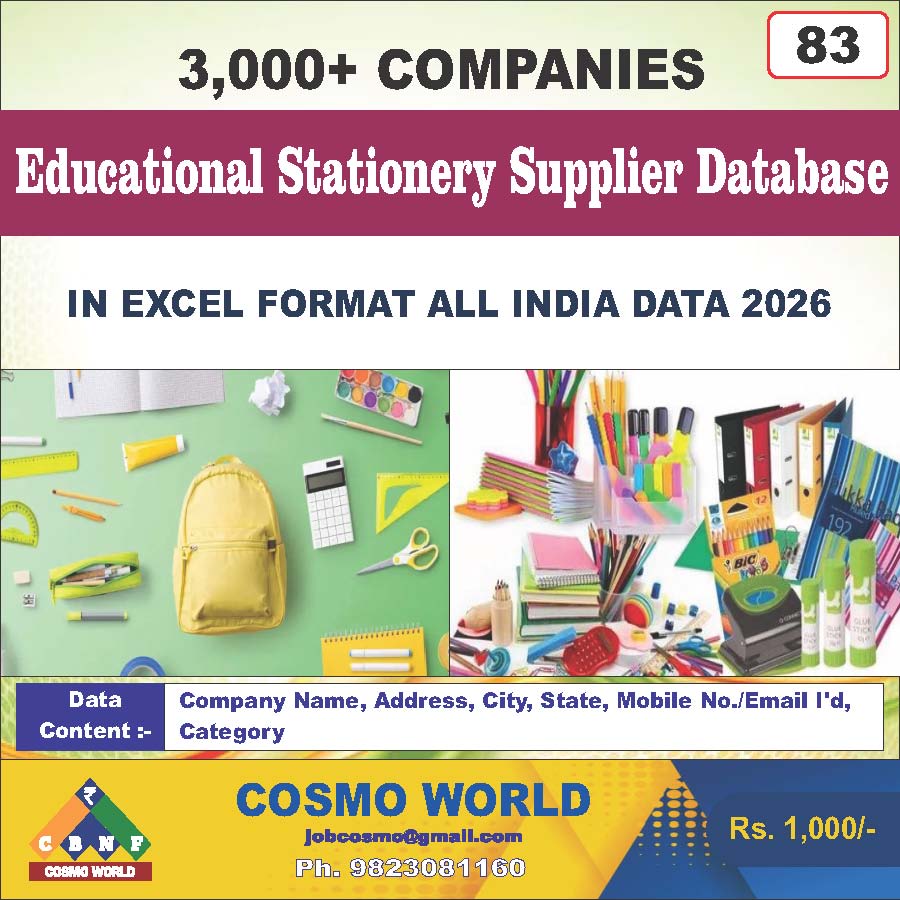 Educational Stationery Supplier Database by CosmoDatabase — B2B Contact List with Emails and Phone Numbers